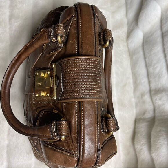 Vintage leather brown juicy Couture large satchel frame top crush lock . - Picture 8 of 16